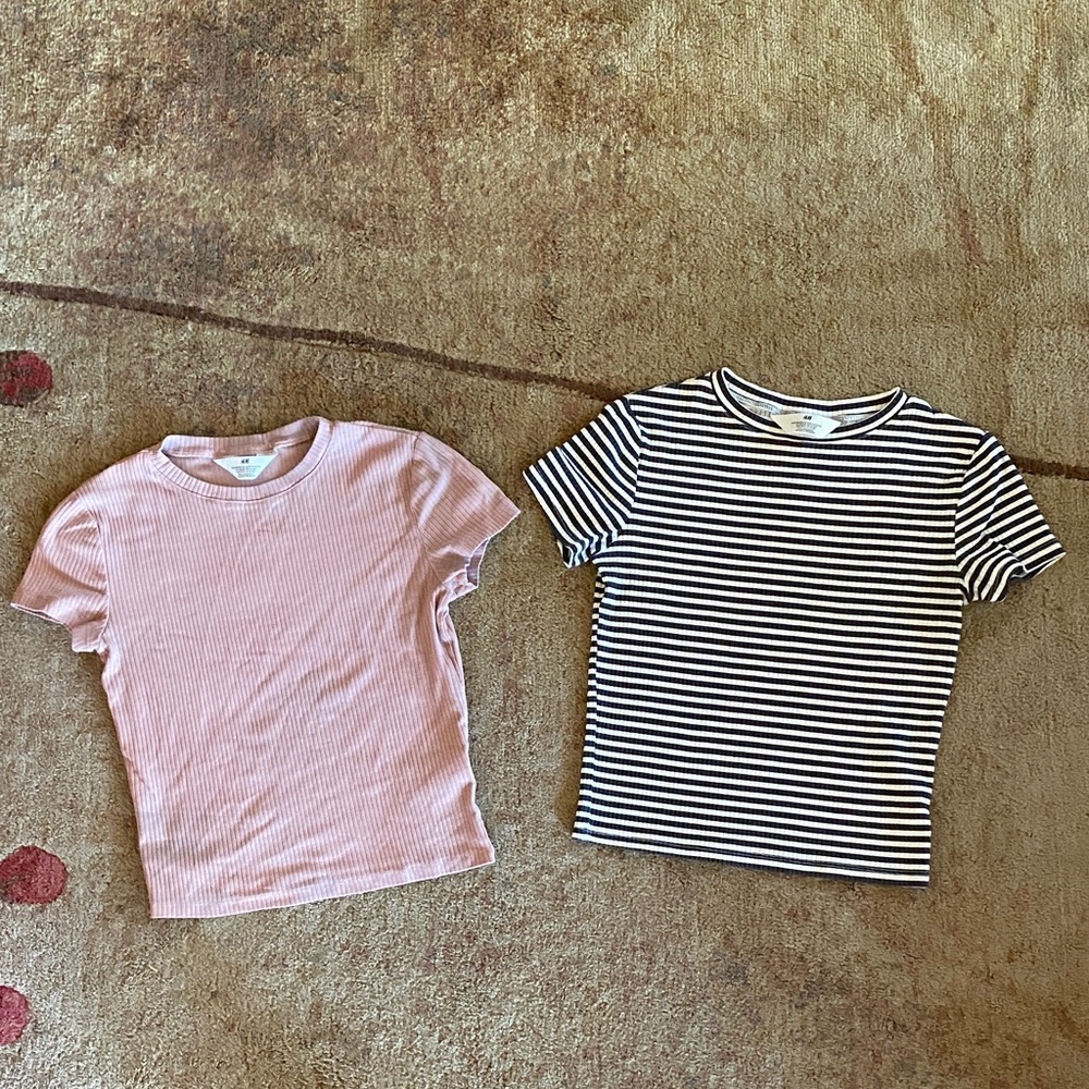 H&M Pink Ribbed and Black Striped Kids Tees